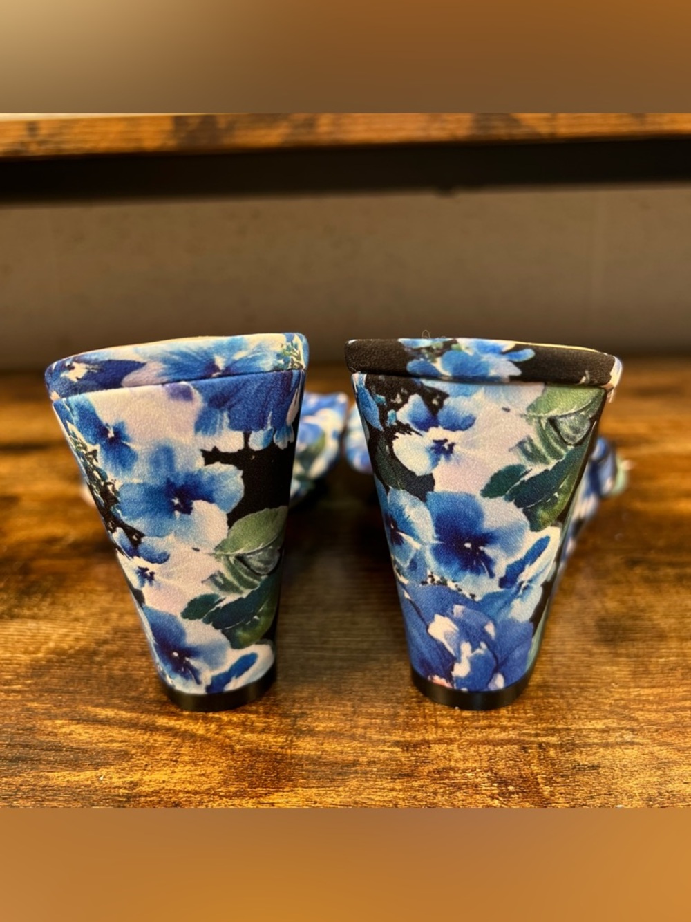 Nine West Sandals Blue Floral Wedge Heel Open Toe Slip On Nudia2 Women's 7 - Picture 4 of 10